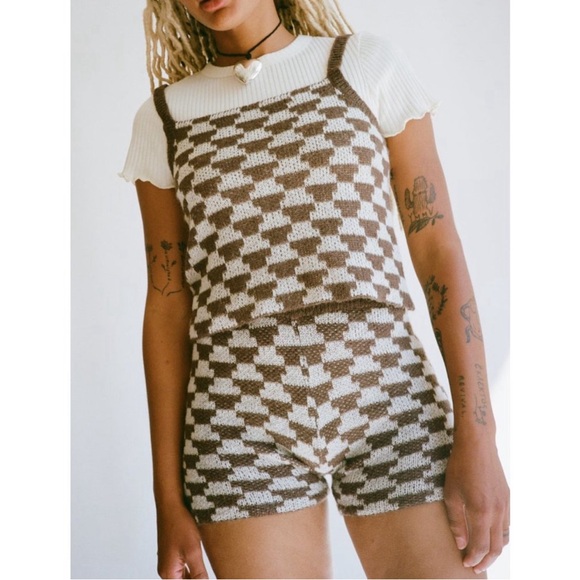 Lisa Says Gah Pants - Lisa Says Gah Lucinda Mocha Brown & Ivory White Lightweight Knit Shorts sz S/M